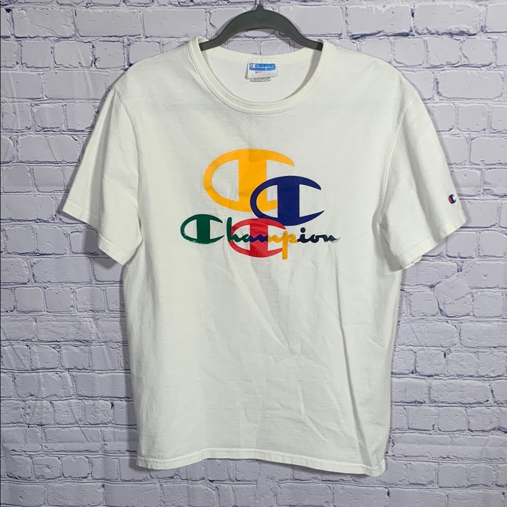 Champion Mens VTG 90s Y2K T-Shirt White Colored Graphic Size M